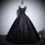 Classique Noire Perlage Paillettes Satin Robe De Bal 2024 Robe Boule V-Cou Sans Manches Dos Nu Longue Promo Robe De Ceremonie