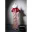 Vintage / Retro Burgundy Printing Evening Dresses 2022 Trumpet / Mermaid Off-The-Shoulder Short Sleeve Backless Floor-Length / Long Evening Party Formal Dresses