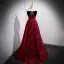 Charming Burgundy Printing Prom Dresses 2022 A-Line / Princess Strapless Rhinestone Bow Sleeveless Backless Floor-Length / Long Prom Formal Dresses