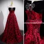 Charming Burgundy Printing Prom Dresses 2022 A-Line / Princess Strapless Rhinestone Bow Sleeveless Backless Floor-Length / Long Prom Formal Dresses
