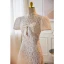 Chinese style White Lace Flower Prom Dresses 2023 A-Line / Princess High Neck Pearl Bow Short Sleeve Backless Tea-length Prom Formal Dresses