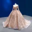 Luxury / Gorgeous Sparkly Champagne Handmade  Beading Sequins Wedding Dresses 2022 Ball Gown Scoop Neck Long Sleeve Backless Court Train Wedding