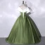 Élégant Vert Foncé Satin Robe De Bal 2023 Robe Boule V-Cou Manches Courtes Dos Nu Longue Promo Robe De Ceremonie