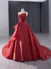 Wysokiej Klasy Czerwone Frezowanie Sukienki Na Bal 2024 Suknia Balowa Bez Ramiączek Bez Rękawów Bez Pleców Trenem Sąd Bal Sukienki Wizytowe