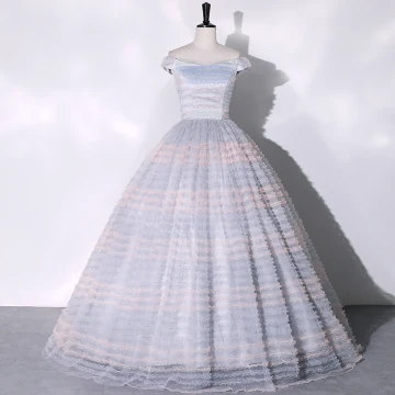 Charming Sky Blue Cascading Ruffles Prom Dresses 2023 Ball Gown Off The Shoulder Sleeveless Floor Length Long Prom Formal Dresses