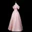 Chic / Beautiful Blushing Pink Pearl Satin Prom Dresses 2025 A-Line / Princess Off-The-Shoulder Short Sleeve Backless Floor-Length / Long Formal Dresses