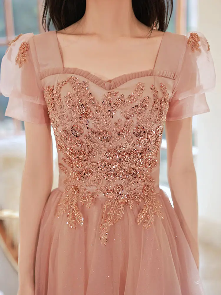 Party Pink Short Dress Korean MSSBridal Puff-Sleeve Dotted A-Line Prom  Dress YesStyle