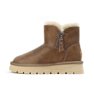 Comfortabel Bruin Straatkleding Winter Snowboots 2024 Leer Ronde Neus Dames Laarzen