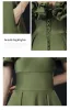 Vintage / Originale Olive Verte De l'épaule Robe De Bal 2021 Princesse Bretelles croisées Volants Manches Courtes Couleur Unie Satin Train De Balayage Robe De Soirée