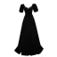Elegant Black Rhinestone Velvet Evening Dresses 2023 A-Line / Princess V-Neck Short Sleeve Backless Floor-Length / Long Prom Formal Dresses