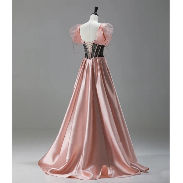 Élégant Rougissant Rose Robe De Bal 2022 Princesse Encolure Carrée Gonflée Manches Courtes Noeud Dos Nu Longue Promo Robe De Ceremonie