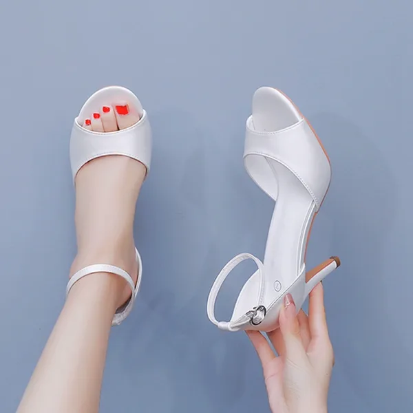Proste / Simple Białe Bal Satyna Sandały Damskie 2026 Z Paskiem 6 cm Szpilki Peep Toe Sandały Wysokie Obcasy