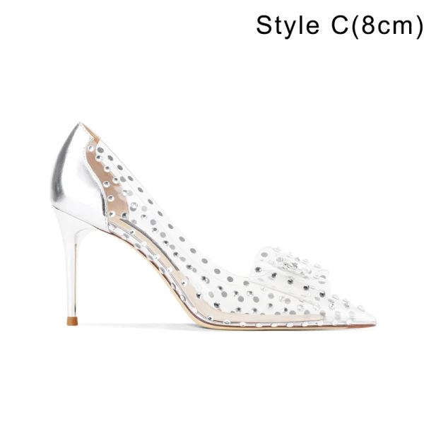 Sexy Silber Perle Strass Abend Pumps Hochhackige 2022 8 cm Stilettos Spitzschuh Pumps