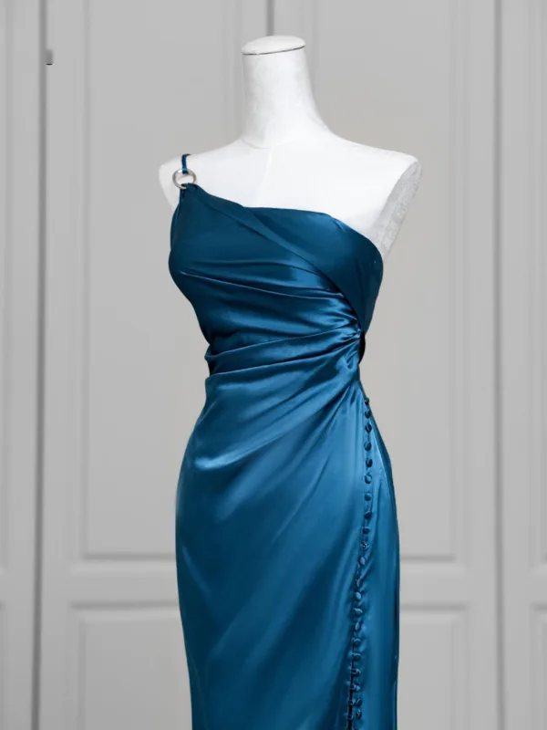 Vintage / Retro Ocean Blue Evening Dresses 2025 Trumpet / Mermaid One-Shoulder Sleeveless Backless Sweep Train Evening Party Formal Dresses