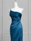 Vintage / Retro Ocean Blue Evening Dresses 2025 Trumpet / Mermaid One-Shoulder Sleeveless Backless Sweep Train Evening Party Formal Dresses