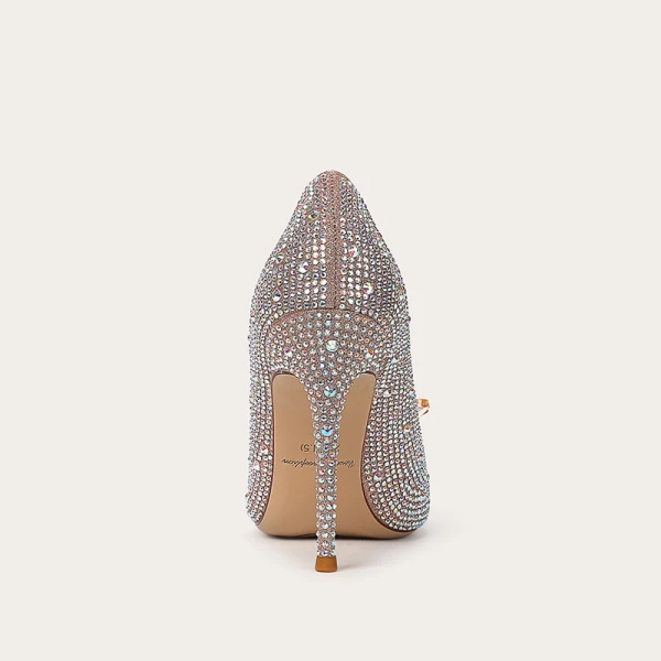 Cinderella Sparkly Champagne Crystal Rhinestone Wedding Shoes 2023 Leather 10 cm Stiletto Heels Pointed Toe Wedding Pumps High Heels