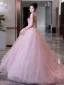 Chic / Belle Rougissant Rose Perlage Paillettes Robe De Bal 2024 Robe Boule Bretelles Spaghetti Sans Manches Dos Nu Longue Promo Robe De Ceremonie