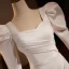 Fashion Ivory Satin Evening Dresses 2024 Trumpet / Mermaid Square Neckline Long Sleeve Backless Sweep Train Evening Party Formal Dresses