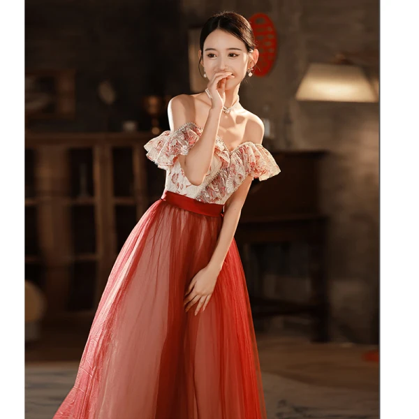 Charmant Rouge Perlage Paillettes Robe De Soirée 2022 Princesse De l'épaule Sans Manches Dos Nu Longue Soirée Robe De Ceremonie