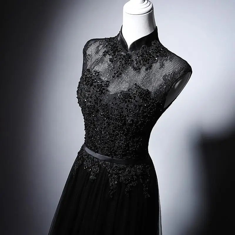 Vestido Estilo Chino Negro Qipao Vestido Estilo Chino Negro Estilo Chino Mejorado Cheongsam Vestido Estilo Chino Negro Qipao Vestido Estilo Chino Negro Estilo Chino Mejorado Cheongsam