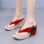 Böhmen Rot Sommer Strand Stickerei Blumen Sandalen Damen 2024 9 cm Keilabsatz Peeptoes Sandaletten
