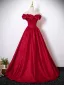 Chic / Beautiful Red Glitter Prom Dresses 2025 A-Line / Princess Off-The-Shoulder Short Sleeve Backless Floor-Length / Long Formal Dresses