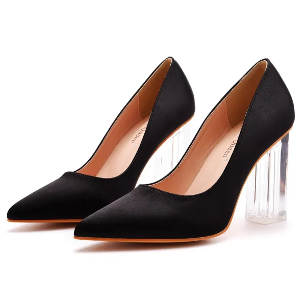 Chic / Beautiful White Transparent Crystal Prom Pumps 2023 Satin 9 cm Stiletto Heels Pointed Toe Pumps High Heels