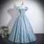 Élégant Bleu Ciel Noeud Robe De Bal 2026 Robe Boule Encolure Carrée Gonflée Manches Courtes Dos Nu Longue Robe De Ceremonie