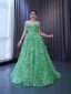 Haut de Gamme Charmant Vert Cendré Perlage Paillettes Appliques Robe De Bal 2023 Princesse Bretelles Spaghetti Sans Manches Dos Nu Train De Balayage Promo Robe De Ceremonie