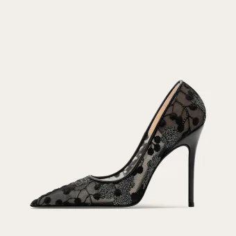 Vintage Retro Black Embroidered Evening Party Pumps 2025 10 Cm Stiletto Heels Pointed Toe Pumps High Heels