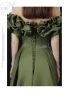Vintage / Originale Olive Verte De l'épaule Robe De Bal 2021 Princesse Bretelles croisées Volants Manches Courtes Couleur Unie Satin Train De Balayage Robe De Soirée