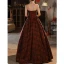 Vintage / Retro Burgundy Printing Prom Dresses 2023 Ball Gown Strapless Sleeveless Backless Floor-Length / Long Prom Formal Dresses
