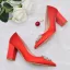 Élégant Rouge Perle Faux Diamant Satin Chaussure De Mariée 2022 Mariage 8 cm Talons Épais À Bout Pointu Escarpins Talons Hauts