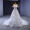 High-end White Handmade  Beading Sequins Wedding Dresses 2023 A-Line / Princess Off-The-Shoulder Sleeveless Backless Court Train Wedding