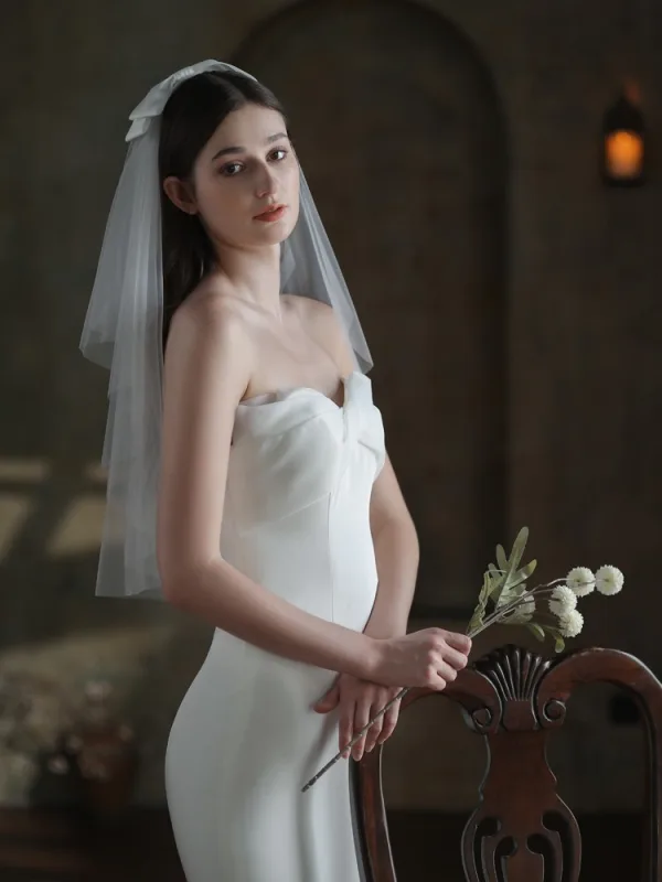 Elegante Witte Strik Bruidssluier 2025 Tule