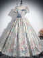 Fashion Multi-Colors Appliques Prom Dresses Ball Gown Square Neckline Short Sleeve Backless Floor-Length / Long Prom Formal Dresses