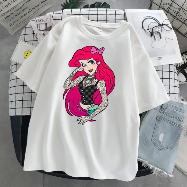 Fashion Loose Women T-Shirts 2021 White Cartoon Scoop Neck Street Wear Tops Casual Summer 1/2 Sleeves Comfortable Tee