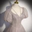 Chic / Beautiful Grey Prom Dresses 2022 A-Line / Princess U-Neck Puffy Short Sleeve Sequins Floor-Length / Long Formal Dresses