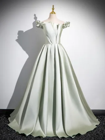 Simple Vert Cendré Princesse Robe De Bal 2024 De L Épaule Sans Manches Dos Nu Train De Balayage Promo Robe De Ceremonie