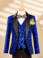 Sparkly Royal Blue Sequins Fall Winter Long Sleeve 6-piece Boys Wedding Suits 2025 Body Jewellery Coat Pants Shirt Tie Vest