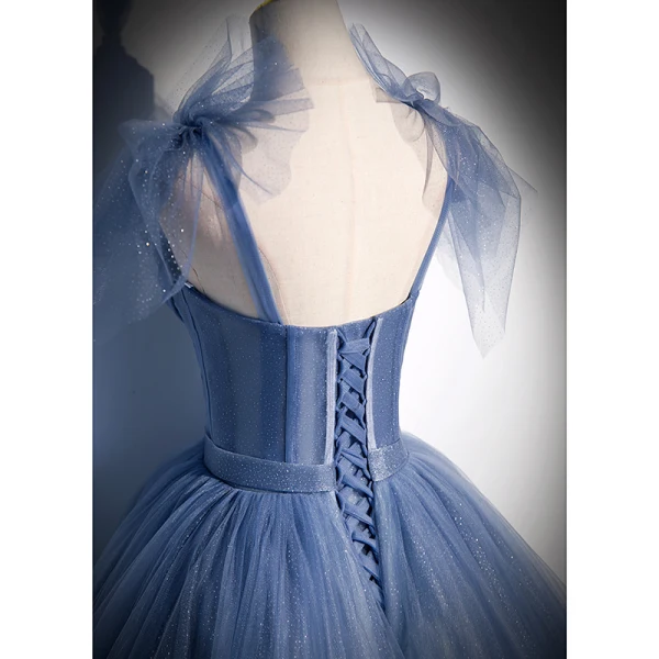 Chic / Beautiful Sky Blue Rhinestone Pearl Sequins Prom Dresses 2022 A-Line / Princess Square Neckline Sleeveless Backless Floor-Length / Long Prom Formal Dresses
