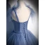Chic / Beautiful Sky Blue Rhinestone Pearl Sequins Prom Dresses 2022 A-Line / Princess Square Neckline Sleeveless Backless Floor-Length / Long Prom Formal Dresses