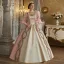 Medieval Vintage / Retro Candy Pink Rhinestone Lace Flower Prom Dresses 2024 Ball Gown Square Neckline Bell sleeves Floor-Length / Long Prom Formal Dresses