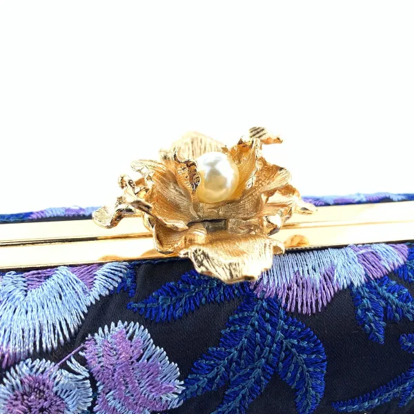 Vintage / Retro Navy Blue Pearl Embroidered Evening Party Clutch Bags 2023