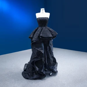 Sexy Black Handmade Beading Pearl Sequins Asymmetrical Evening Dresses 2023 Strapless Sleeveless Backless Evening Party Formal Dresses