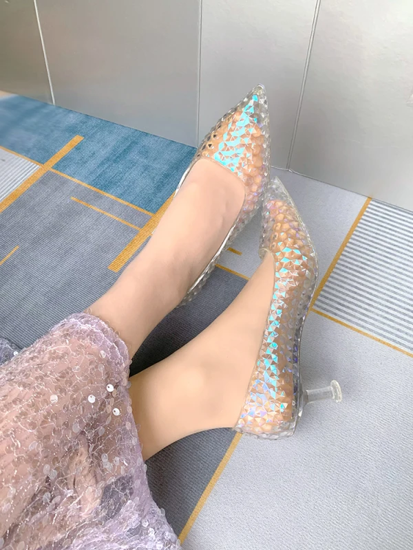 Cendrillon Transparente Cristal Chaussure De Mariée 2023 8 cm Talons Aiguilles À Bout Pointu Mariage Escarpins Talons Hauts