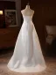 Elegant White Lace Flower Appliques Satin Wedding Dresses 2025 A-Line / Princess Strapless Sleeveless Backless Floor-Length / Long Wedding
