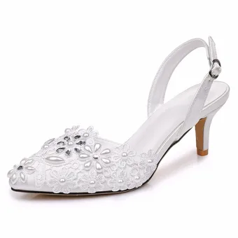 Élégant Blanche Perle En Dentelle Fleur Chaussure De Mariée 2026 6 Cm Talons Aiguilles À Bout Pointu Mariage Talons Hauts