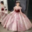 Elegant Burgundy Prom Flower Girl Dresses 2022 Ball Gown Ruffle Scoop Neck Sequins Short Sleeve Floor-Length / Long Flower Girl Dresses