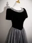Bling Bling Black Sequins Prom Dresses 2026 A-Line / Princess Scoop Neck Short Sleeve Floor-Length / Long Tulle Formal Dresses